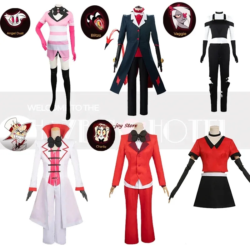 ss23Anime Hazbin Lucifer Hotel Charlie Morningstar Costume Vaggie Blitzo AD Angel Dust Cosplay Clothes Halloween Party S