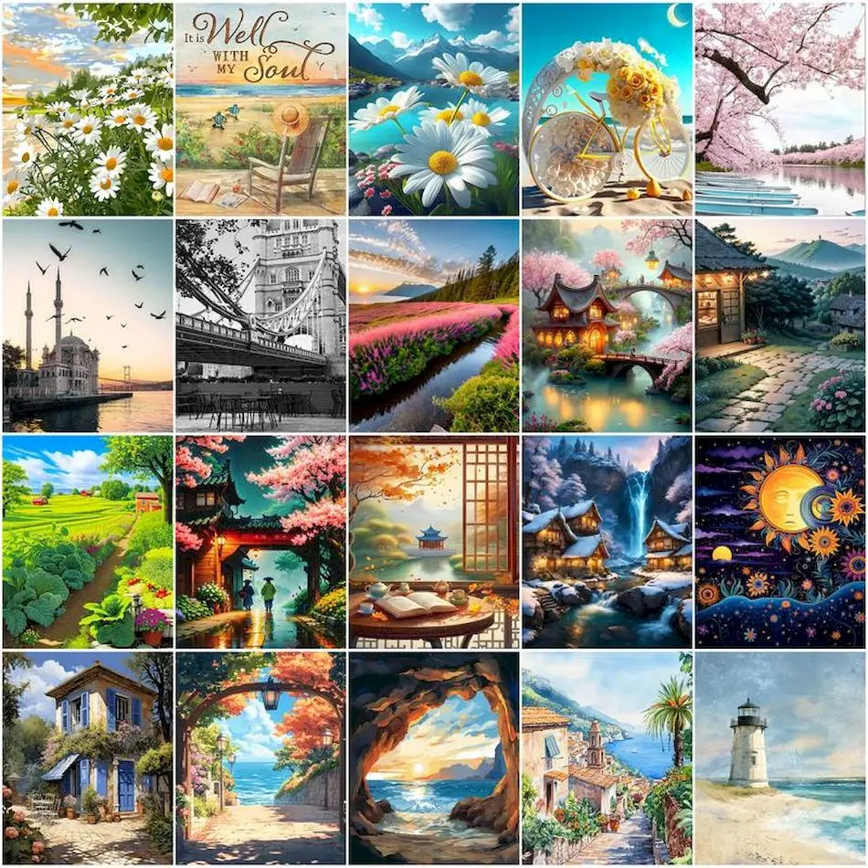 

GATYZTORY Diy Oil Painting By Numbers Landscape Color Markers Watercolor Oil Art Drawing On Canvas Handwork Draw Set Home Decor