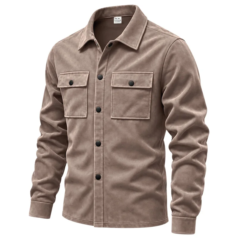 Herren-Wildlederhemdjacke, Air-Layer-Strickjacke mit Revers und Doppeltaschen, Langarmjacke – Detail 23