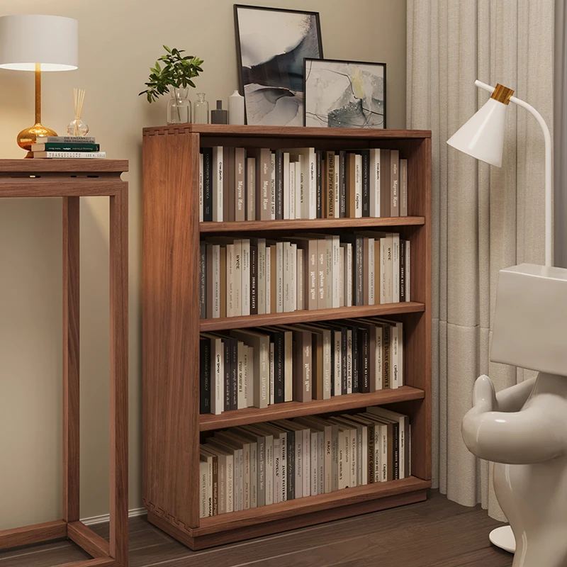 

black walnut, solid wood, bookcase, storage rack, floor, storage, integrated, against the wall