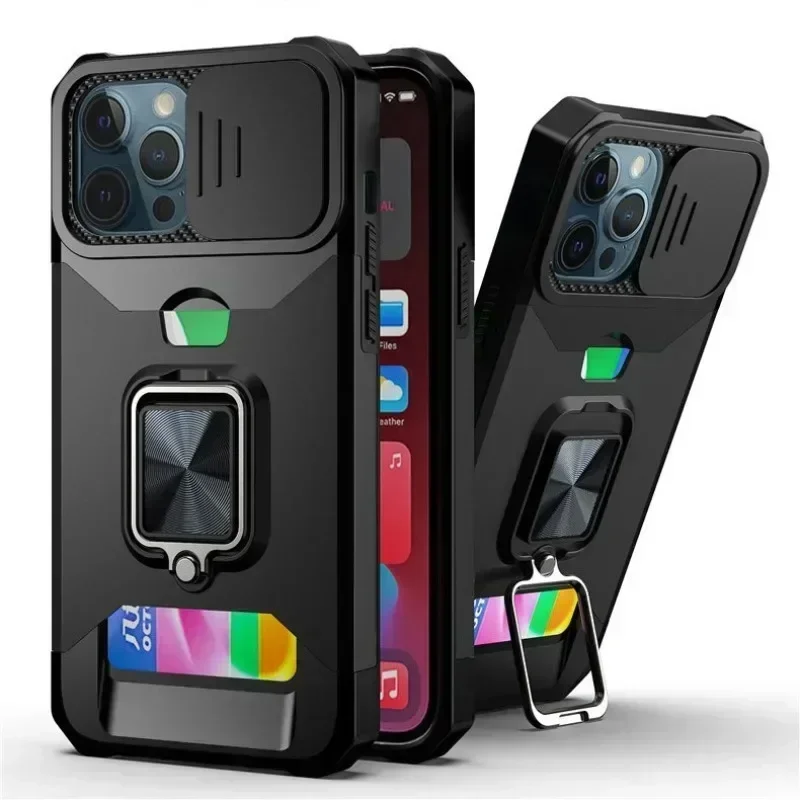 360 °   Magnetische Halter-Telefonhülle für iPhone 15 14 13 12 Mini 11 Pro Max X XS XR 7 8 Plus Ring mit Kartenhalter-Schutzhülle