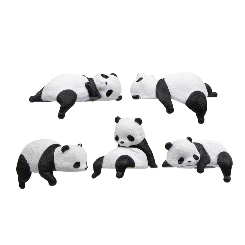 5pcs Cartoon Panda Figurines Cute Mini Animal Panda Miniature Micro Landscape Relaxed Ornament Dollhouse Decoration