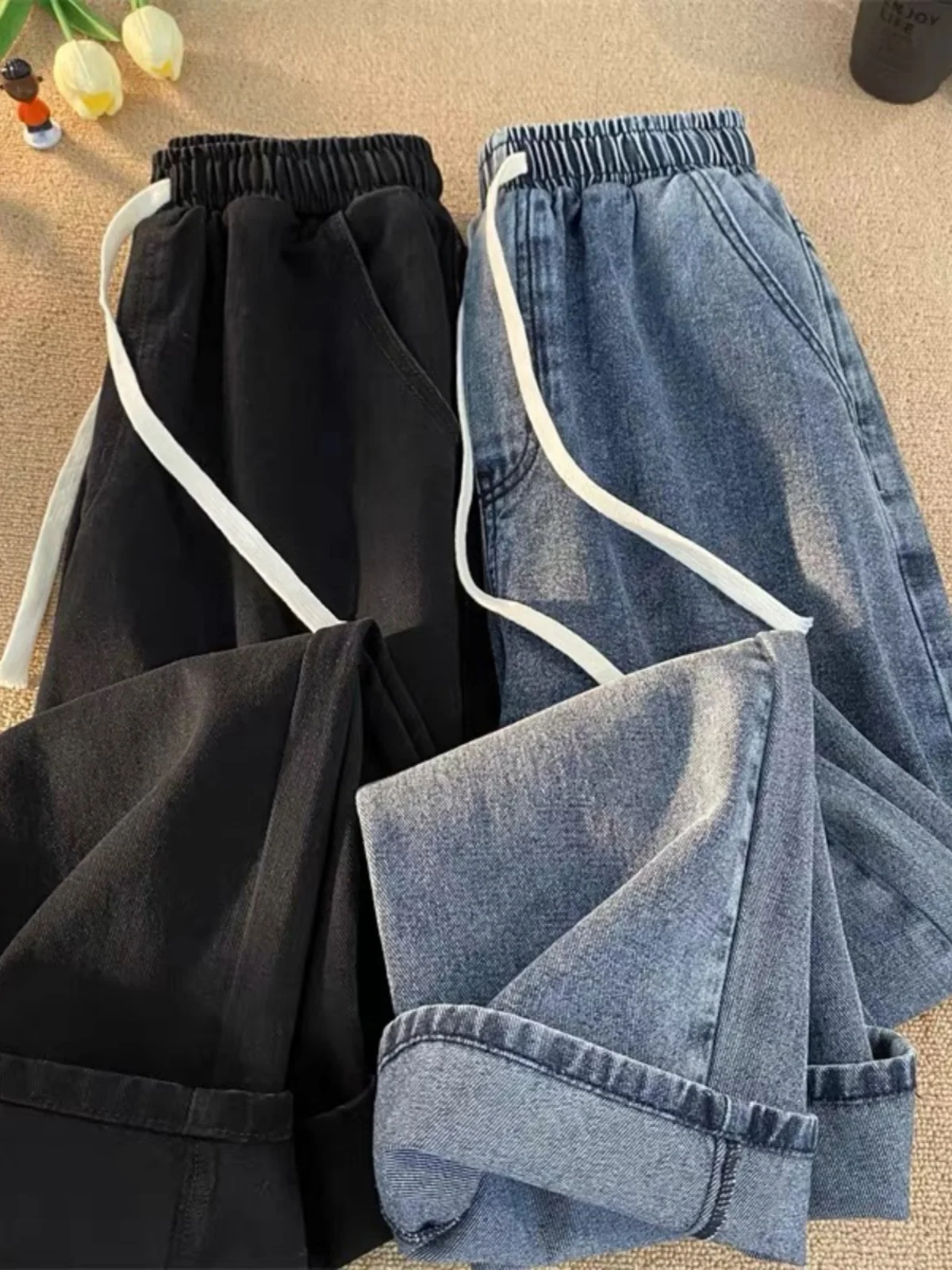 

Модные джинсы-стринги из денима, женские, оверсайз, в американском стиле, прямые, длинные брюки, весна-осень, с высокой талией, повседневные джинсы