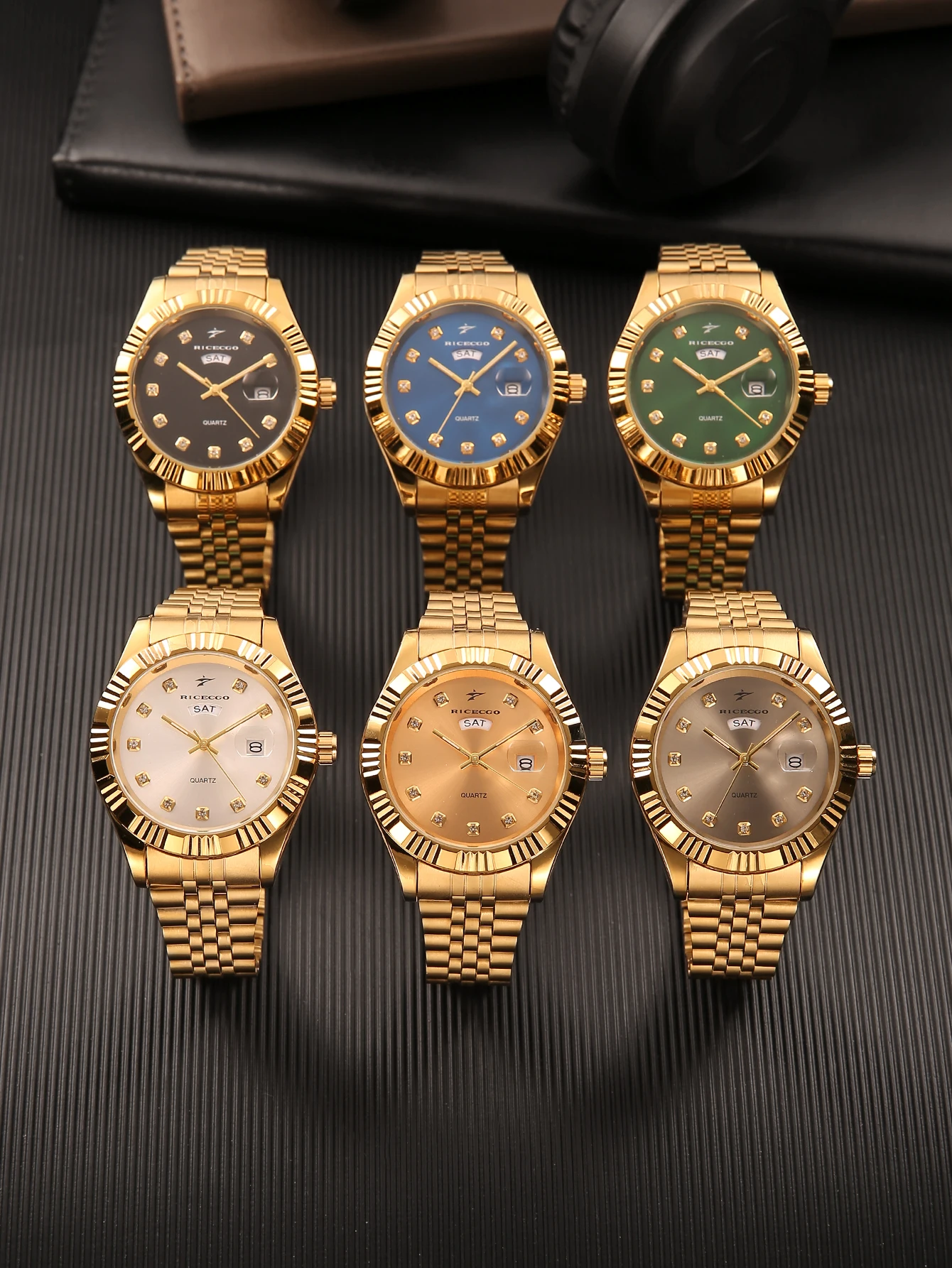 The Gold Quartz Watch Features Dual Calendar Display, a 42mm Dial with Diamond Embellishments, and Is the Perfect Birthday Gift Choice
