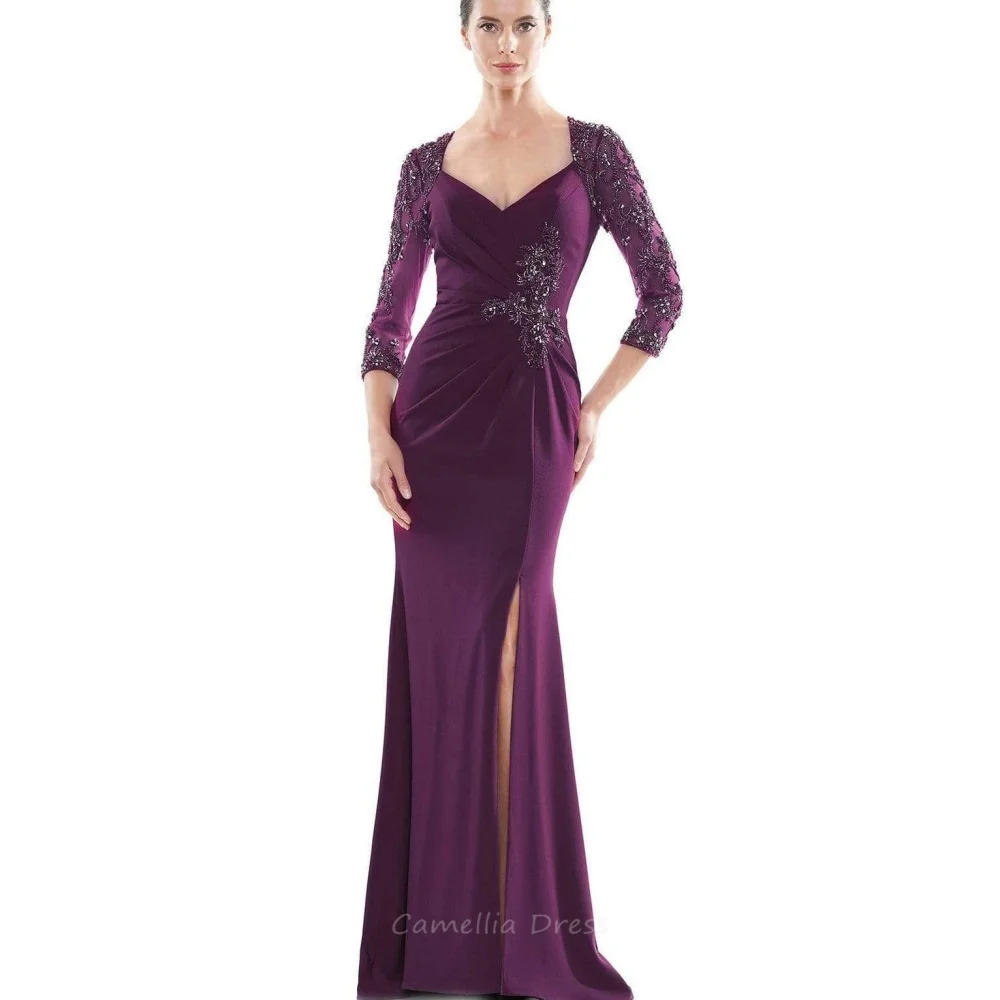 Vintage Moeder van de Bruid Jurk Aangepaste V-hals Bruiloft Jurk Zeemeermin Lovertjes Kant Avondgewaad moeder van de bruid