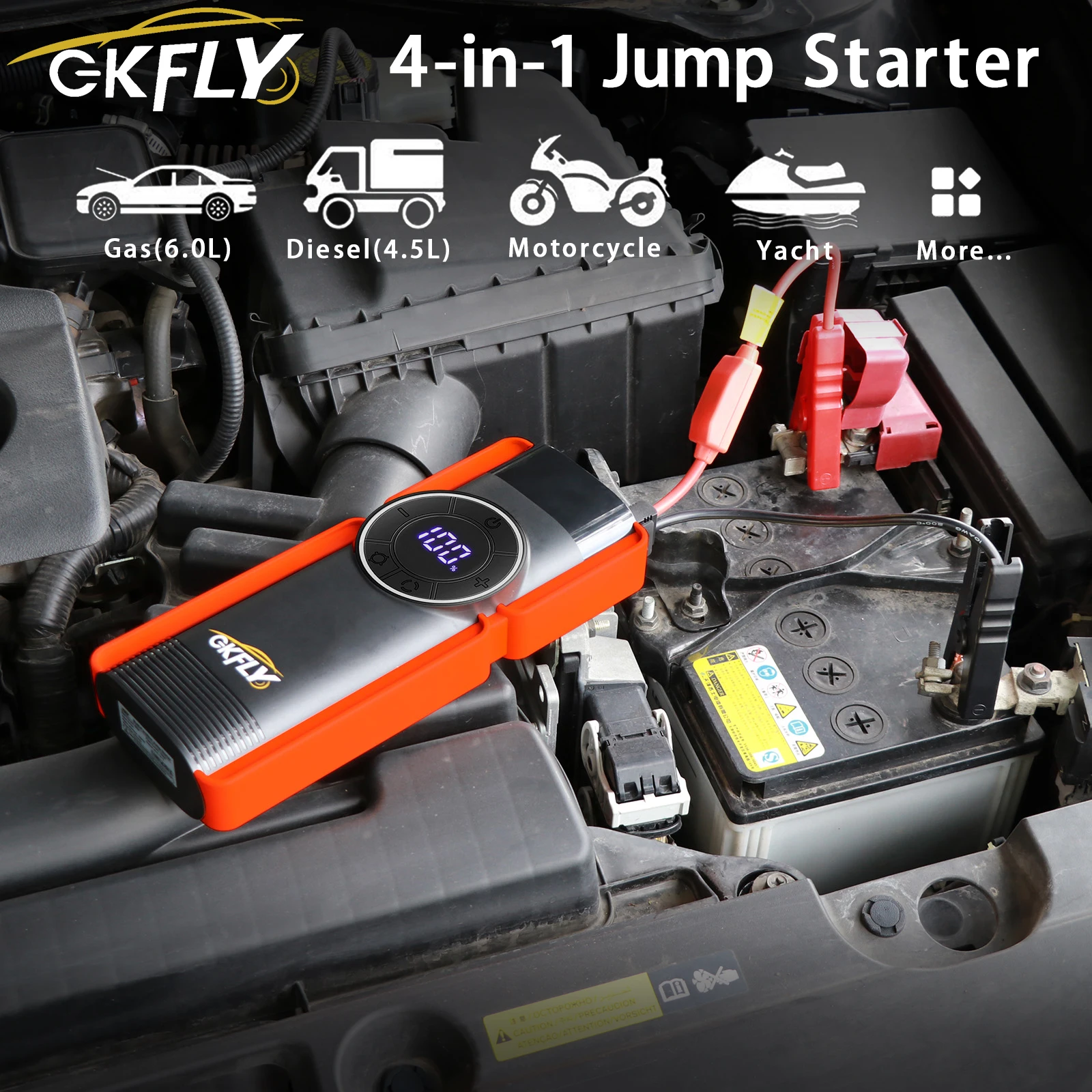 GKFLY 2500A Air Compressor Pump 4 In 1 Car Jump Starter 12V Car Starting Device For Petrol Diesel Car Battery Charger Booster