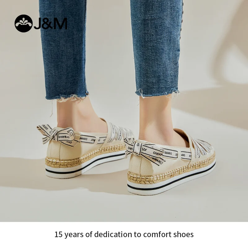 J&M Girl Espadrilles Women Fisherman Shoes Round Toe Flats Casual Shoes Canvas Shoes Spring Summer Platform Slip-on Cloth Shoes