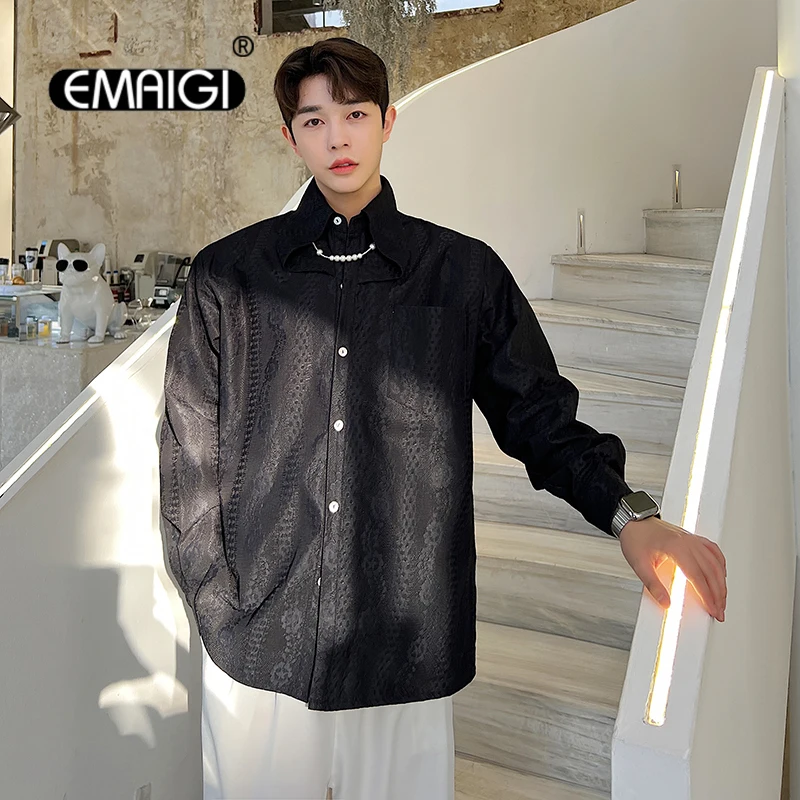 

Net Celebrity Shirts Men Japan Korean Streetwear Fashion Casual Loose Long Sleeve Vintage Lace Shirt Male Dress Shirt