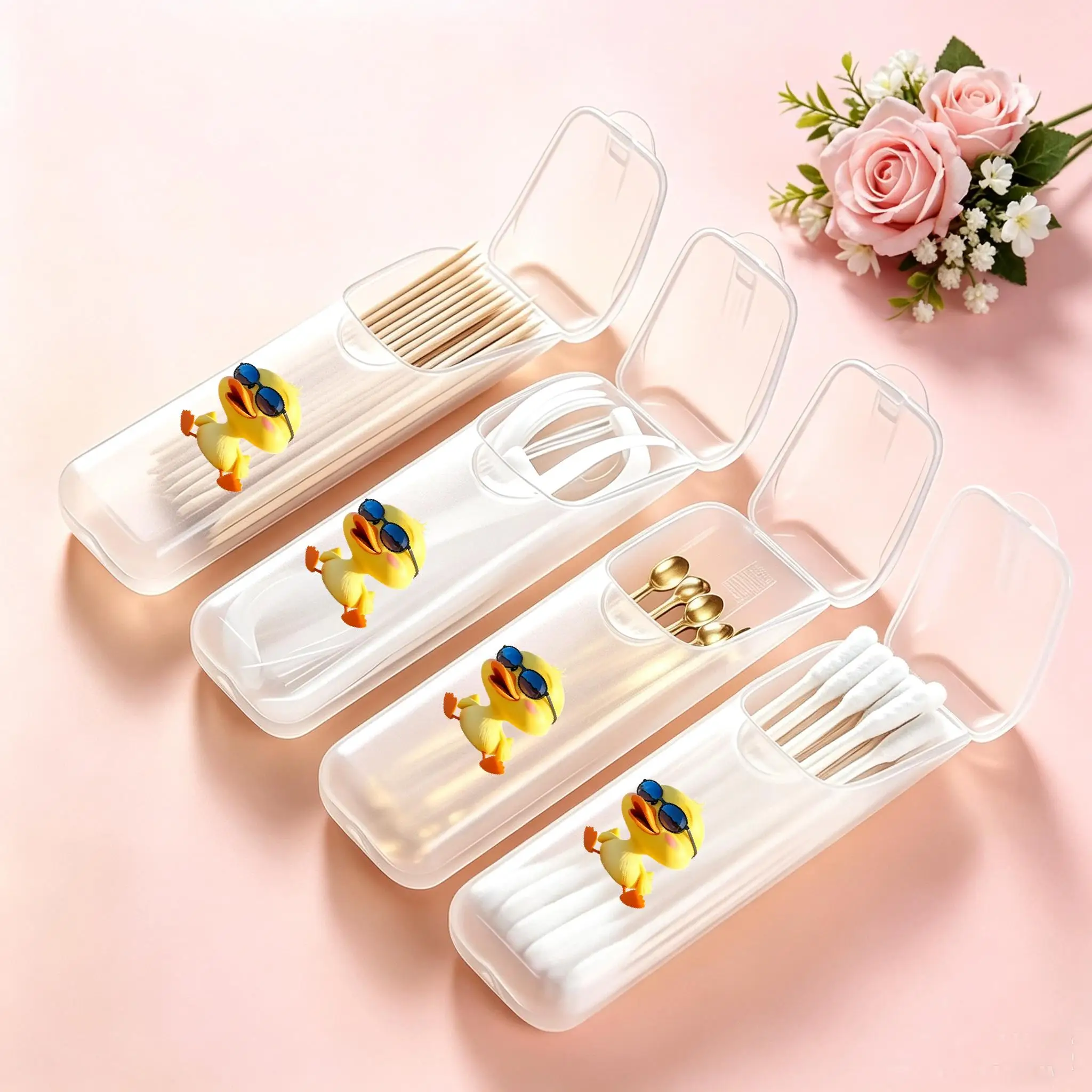 Yellow Duck Mini Storage Box, Travel Pill & Capsule Case, Food-Grade PP Container for Toothpicks, Dental Floss, Small Parts & Ti