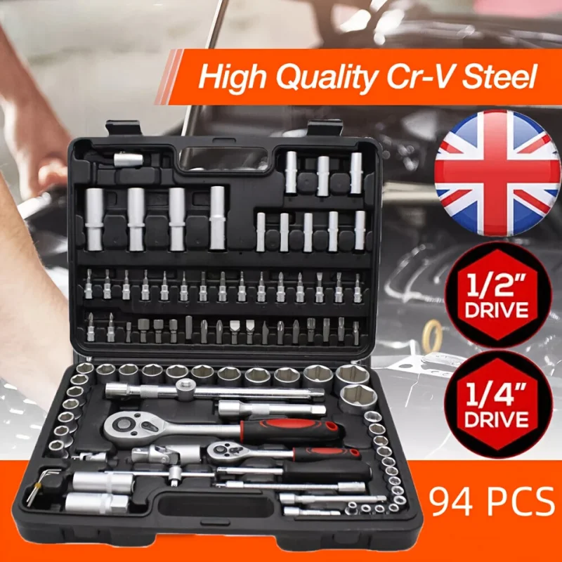 94/108 PCS Auto repair tool kit includes ratchet torque wrench, socket, screwdriver and other common tools set luxurious