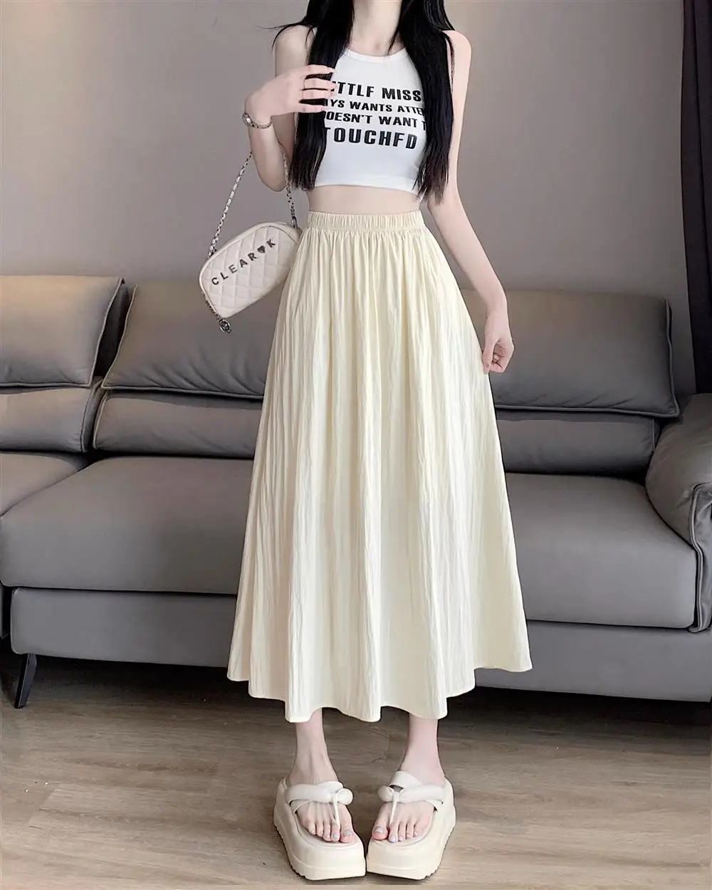 Japanese texture Yamamoto style skirt women's summer 150 small short high waisted A-line medium long umbrella skirt xs show heig