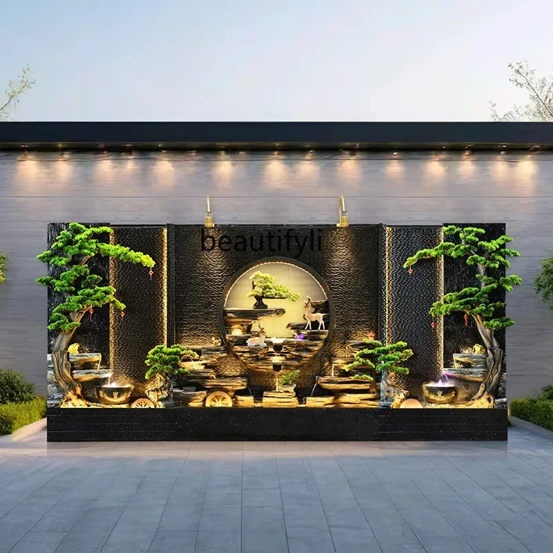 

new styleWater curtain wall rockery fountain ornament company, flowing water screen indoor courtyard, fish pond landscaping