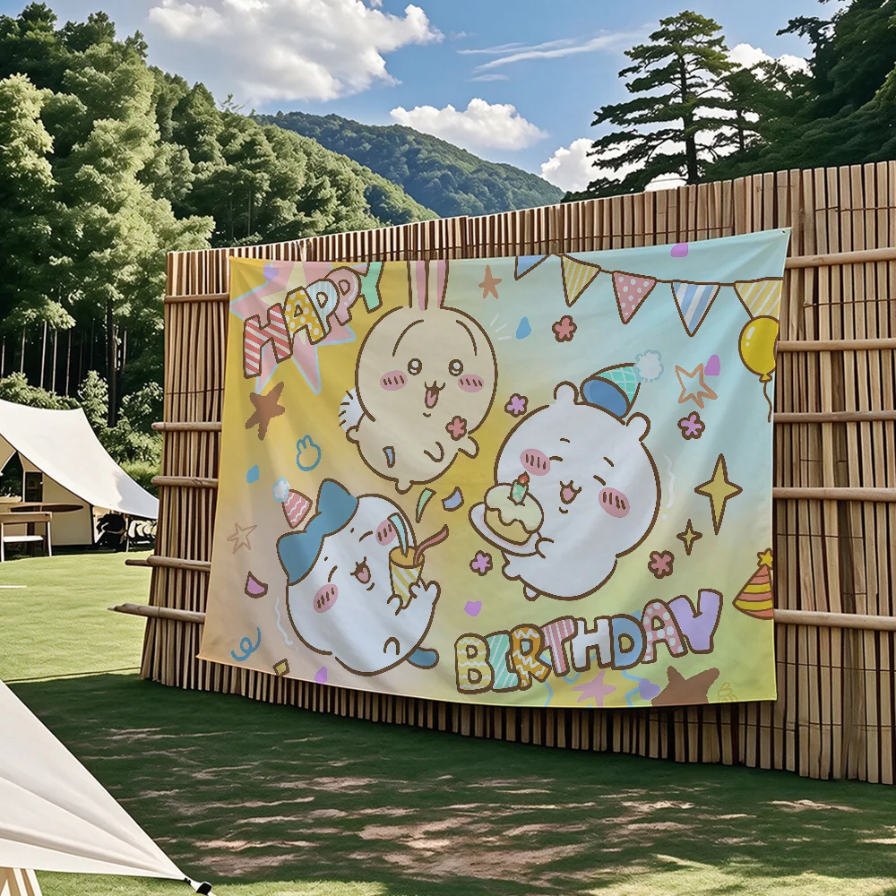 C-Chiikawa Geburtstagsflagge Wandteppiche für Partys im Freien, Schlafzimmer, Wohnzimmer, Studentenzimmer, Wanddekoration, Banner, Geschenke – Detail 10