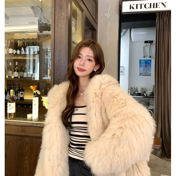 The Same Fox Fur 2025new Grass Women Thicker Winter New Hooded Loose Thin Fur Coat Leather Jacket Women Fashionable High Quality