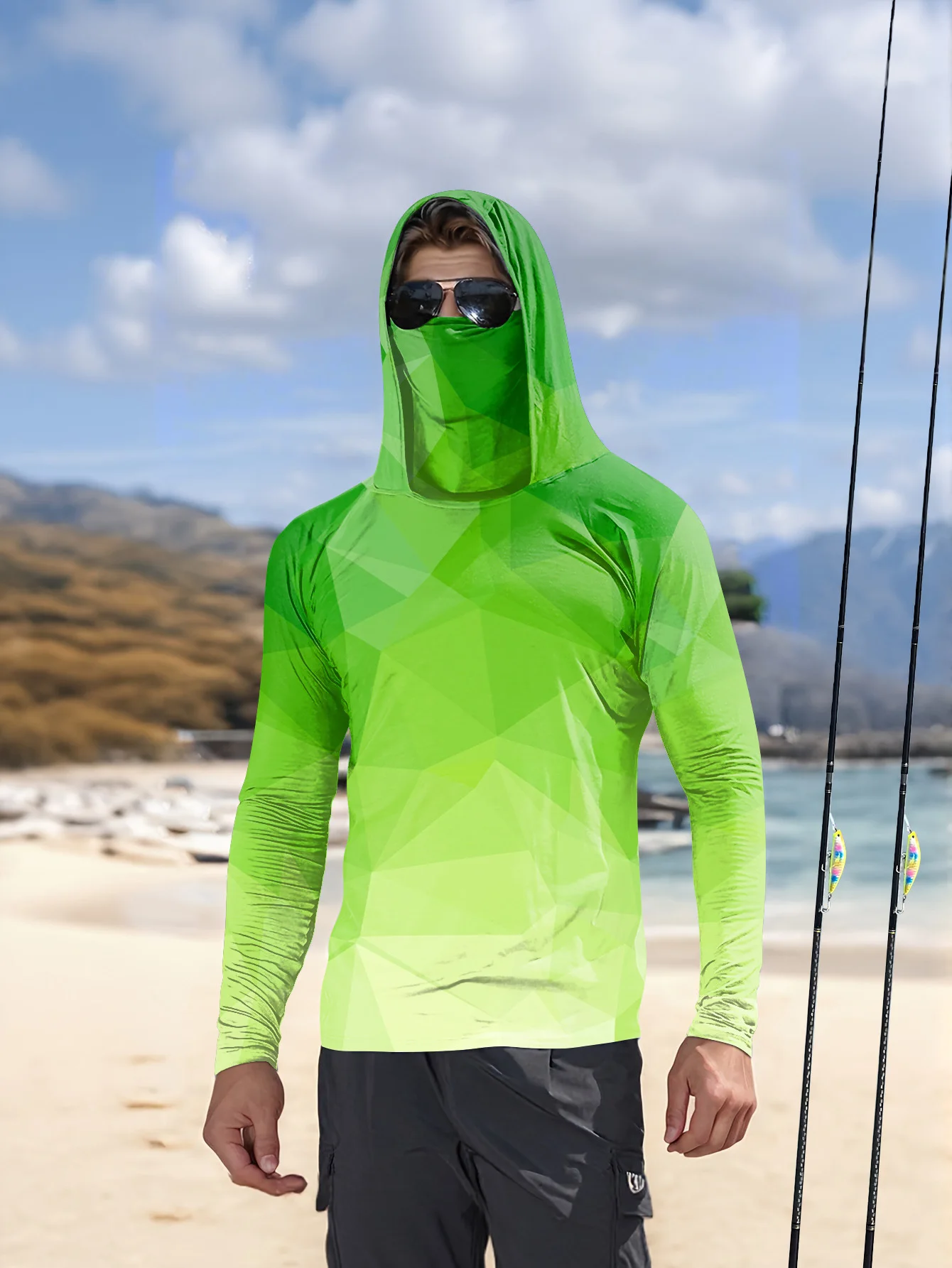 Fishing hooded sweatshirt for men long-sleeved sun protection shirt hunting sport shirt sun protection fishing beach top