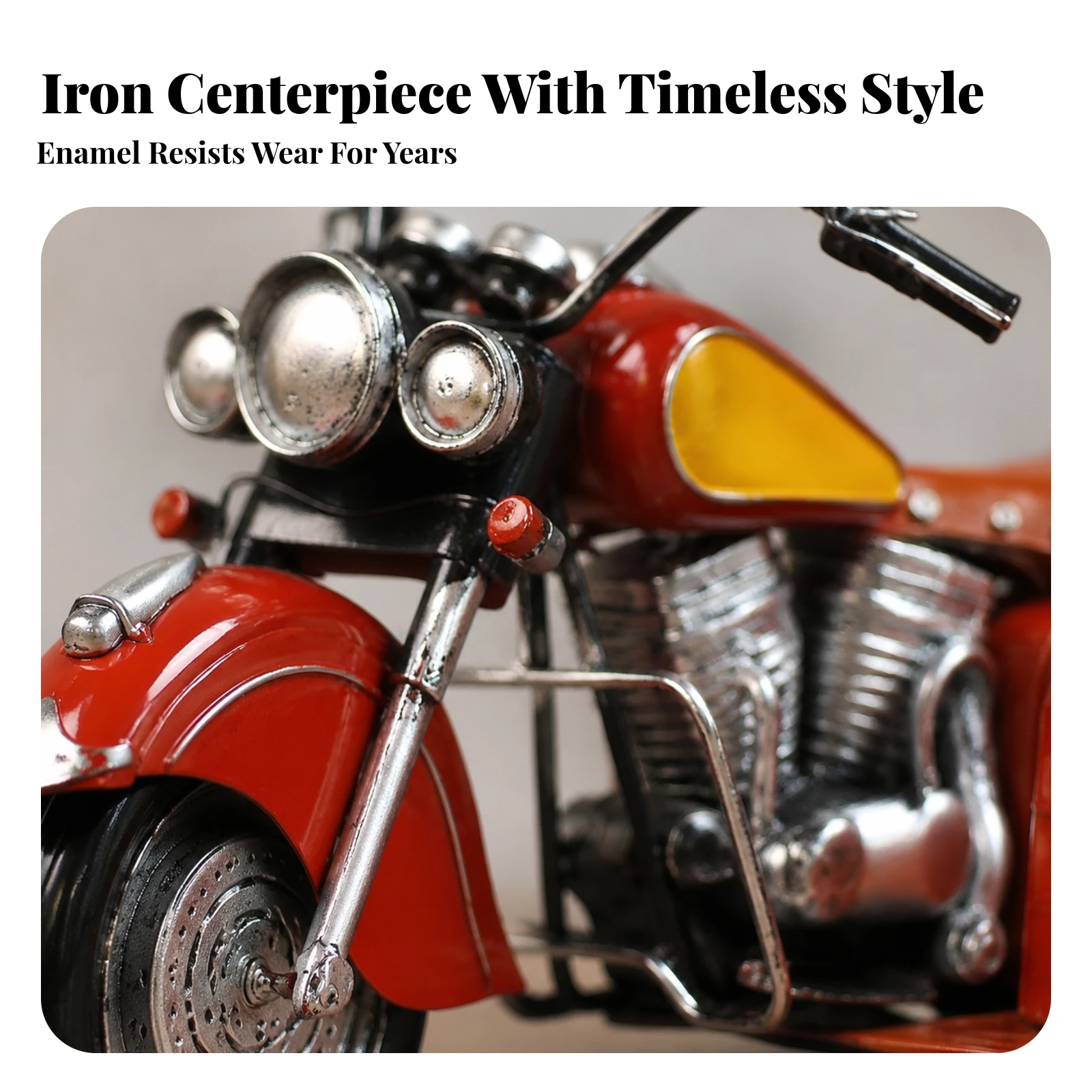 Handcrafted Metal Motorcycle Sidecar Display Piece with Detailed Engine Components for Home Office Decor