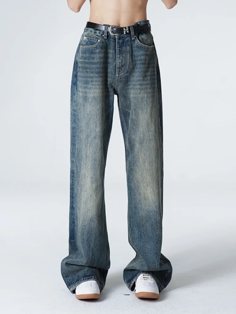 

American Sle Loose Straight Leg Thin Denim Jeans for Men Summer Casual Long Trousers Vintage Loose Flared Jeans