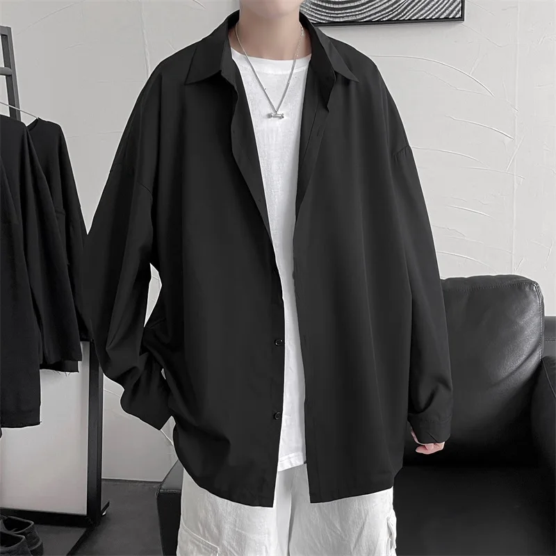 Men Solid Color Shirts Long Sleeve Summer Draped Loose Oversize Vintage Hip-hop High Street All-match  Sun-proof Outwear