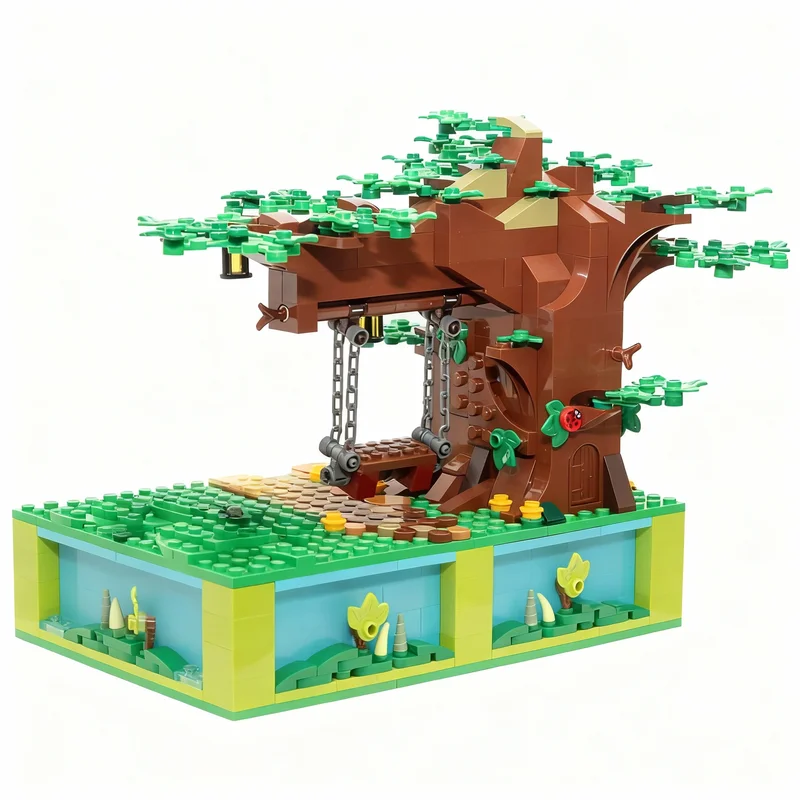 814 Piezas MOC, Columpio de Árbol de Temporada, Modelo Automático, Bloques de Construcción, Juguetes de Arquitectura, Ensamblaje Creativo, Idea de Regalo de Navidad, Educación