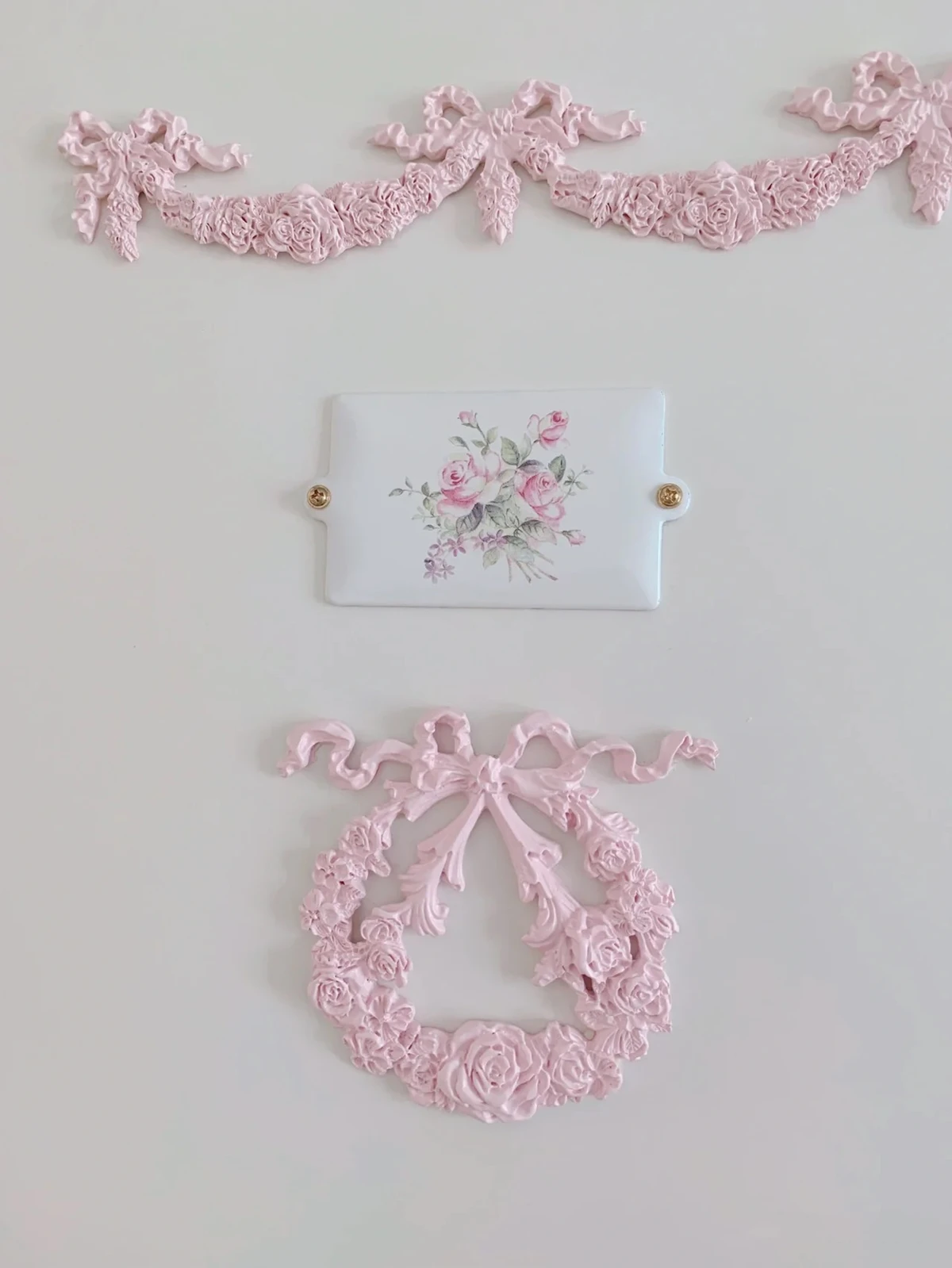 European Pink Home  Door Cabinets Cute Applique Decoration Long Decals Natural Resin bow Decoration