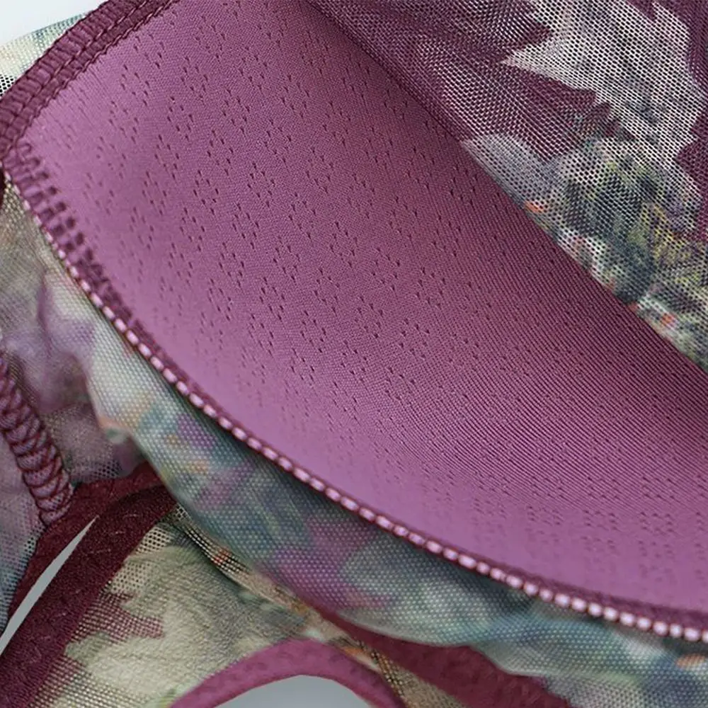 

Plus Size Lace Women's Underwear M-3XL Buttonless Floral Printed Underwear Vest Style Full Cup Tank Top Bra Elderly