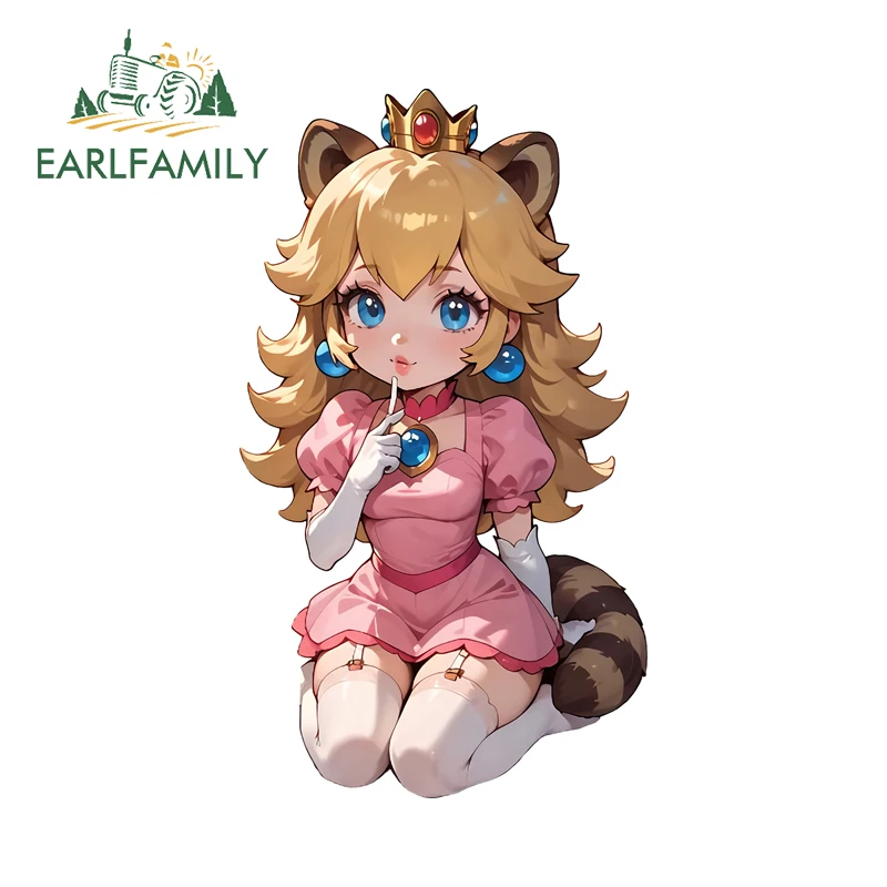 EARLFAMILY Princess Peach Furry Bumper Decal Laptop Kawaii Anime Car Stickers Cartoon Car Assessoires Scratch-Proof Sticker
