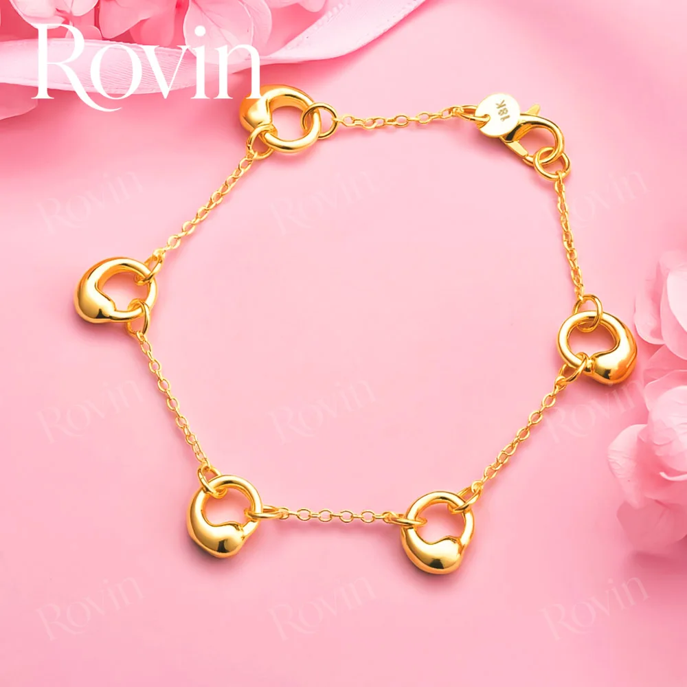 18K Gold 8-inch Exquisite Openwork Circular Chain Bracelet for Women, Fashionable Wedding Party Jewelry