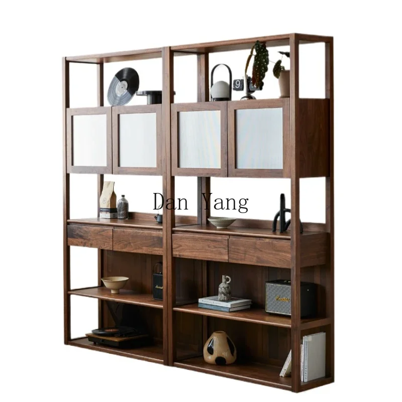 

Cyh black walnut tea cabinet full solid wood Bogu shelf study cabinet simple file