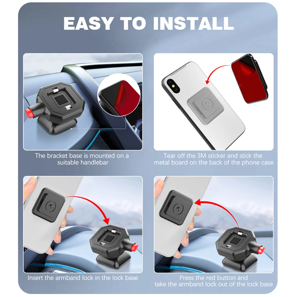 Clip de montaje para soporte de teléfono para salpicadero de coche 360 °   Soporte adhesivo giratorio para teléfono GPS Instalación rápida para todos los teléfonos y todos los automóviles