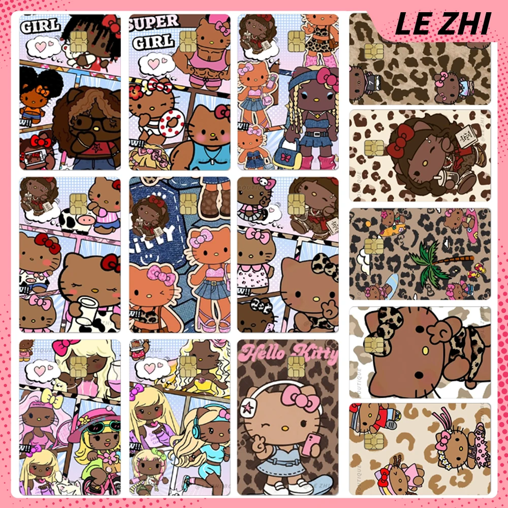 

Sanrio Spice Girl Black Skin Hello Kitty Credit Card Bank Card Bus Sticker Leopard Print Waterproof Small Chip Card Skin Sticker