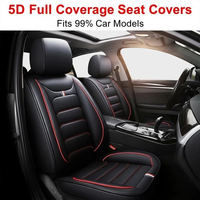 

Black And Red Car Seat Covers 5-Piece Set Breathable Waterproof for Most Cars SUVs And Pickups Four Seasons Universal Fit