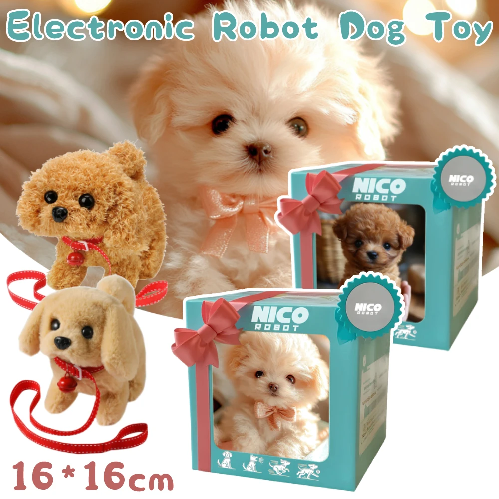 Perro robot electrónico, juguete interactivo de peluche para cachorros, funciona con pilas para niñas y niños