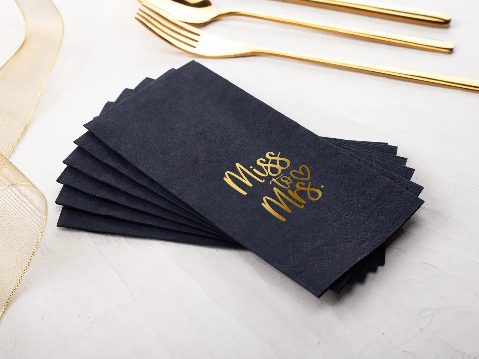 50pcs Personalized From Miss to Mrs Cocktail Napkins, Perfect for Bridal Showers, Elegant Gold Design, Wedding Shower and Bachel