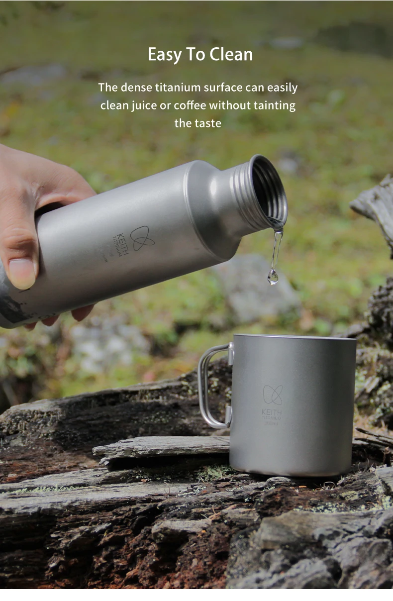 KEITH Sportflasche aus reinem Titan, ultraleicht, tragbar, auslaufsicher, mit Aufbewahrungstasche für Outdoor-Camping, Wandern, Fitness – Detail 5