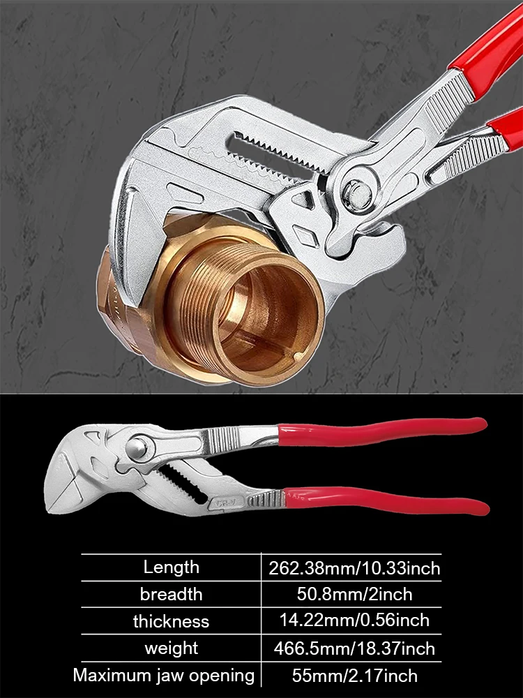 Pinza per tubi dell'acqua con chiave a becco d'aquila da 10 pollici, chiave regolabile multifunzione, morsetto per pressa, grande apertura, strumenti idraulici per la casa