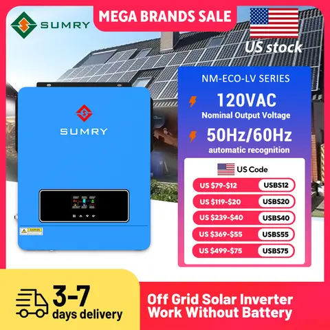 Inversor Solar Híbrido Sumry 3600W 24V 110V Onda Senoidal Pura com Controlador de Carga Solar MPPT 120A para Casa