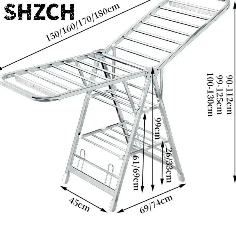 Stainless Steel Folding Drying Rack Balcony Floor Multi-functional Drying Rack Outdoor Wing Folding Clothesline