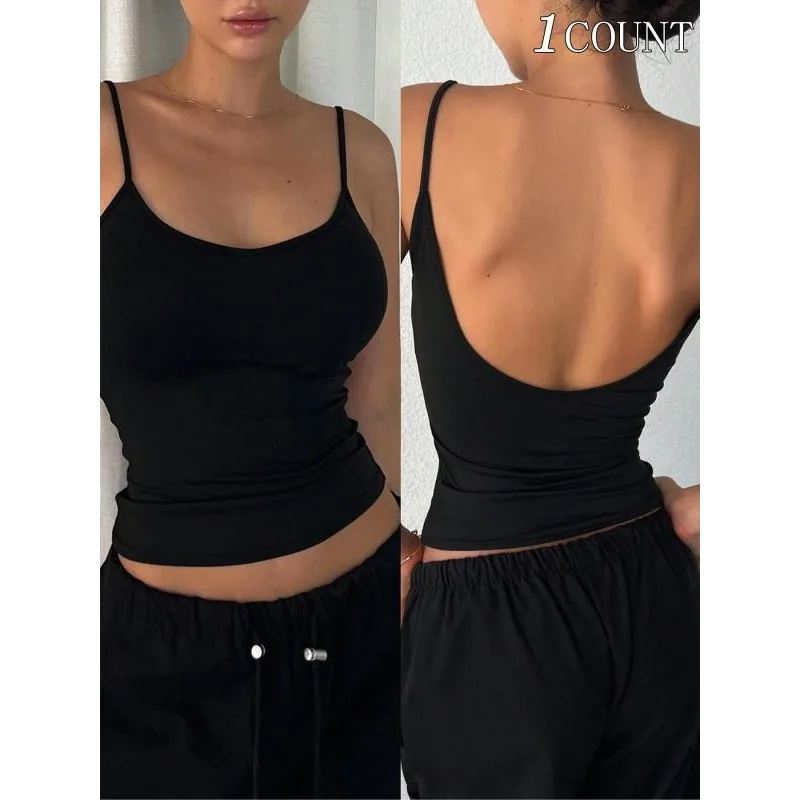 Plus Size Damen rückenfreies Cami Crop Top Sommer einfarbig lässig ärmelloses Streetwear Top