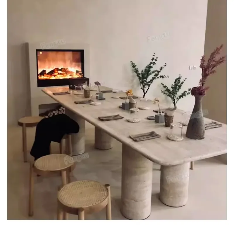 Modern Travertine Dining Table with Premium Marble Top for Home Hotel Apartman
