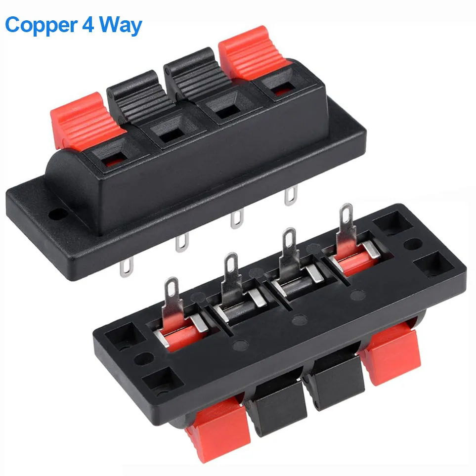 2pcs Copper 4 Positions Way Spring Connector Terminal Block Push Release Wiring Clip Connection Audio Stereo Speaker Wholesale