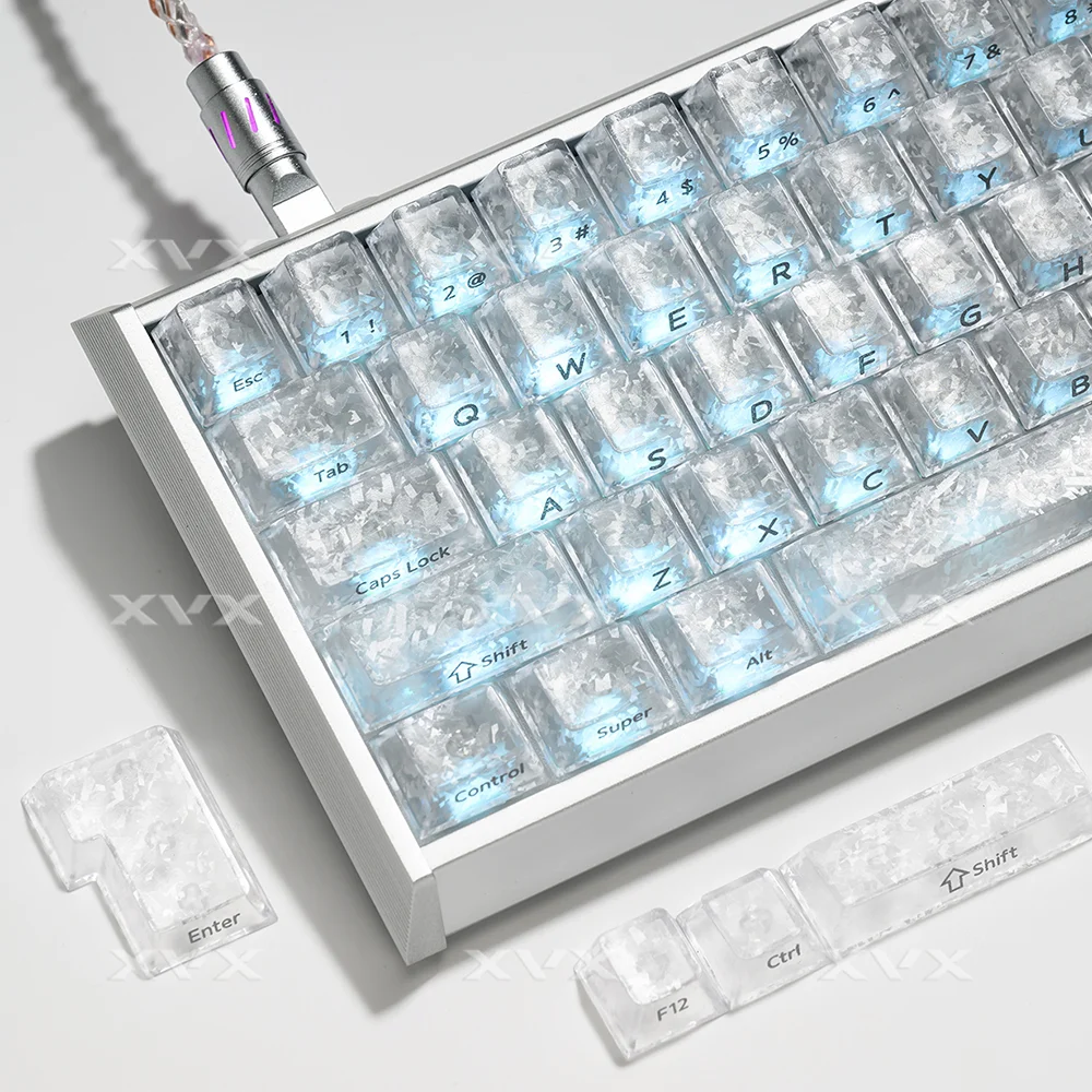 XVX Ice Carbon Grain PC Keycaps PC Material Cherry Height Permeability Keyboard Keycaps Customized PC Accessories Gifts