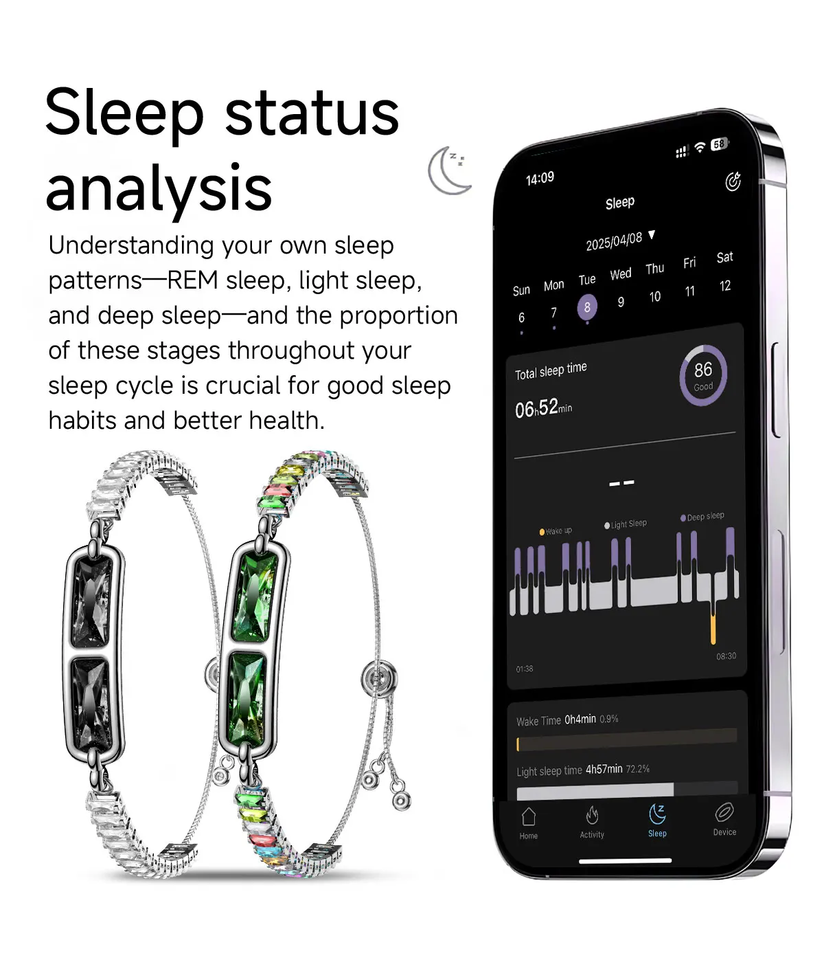 Smart Band Fitness Tracker for Women Sport Bracelet Sleep Monitor Heart Rate Blood Oxygen Health Care Diamond Decor Jewelry Gift