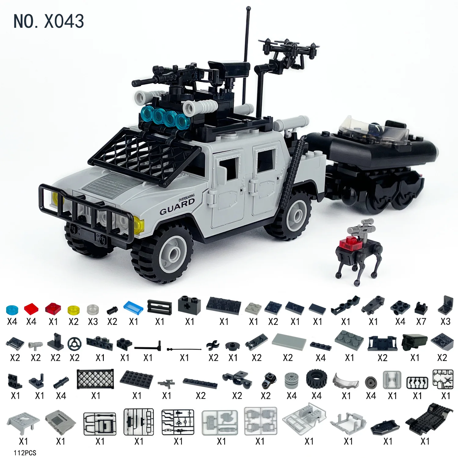 MOC Small-Parts SWAT Emergency Command Container Armored Vehicle / Water Rescue Team Hummer Boat Weapon Building Blocks Toy