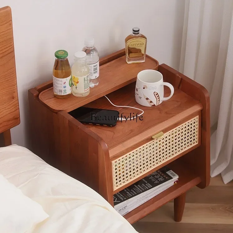 Cherry wood solid wood bedside table Bedroom storage Modern simple white oak Japanese multi-functional locker