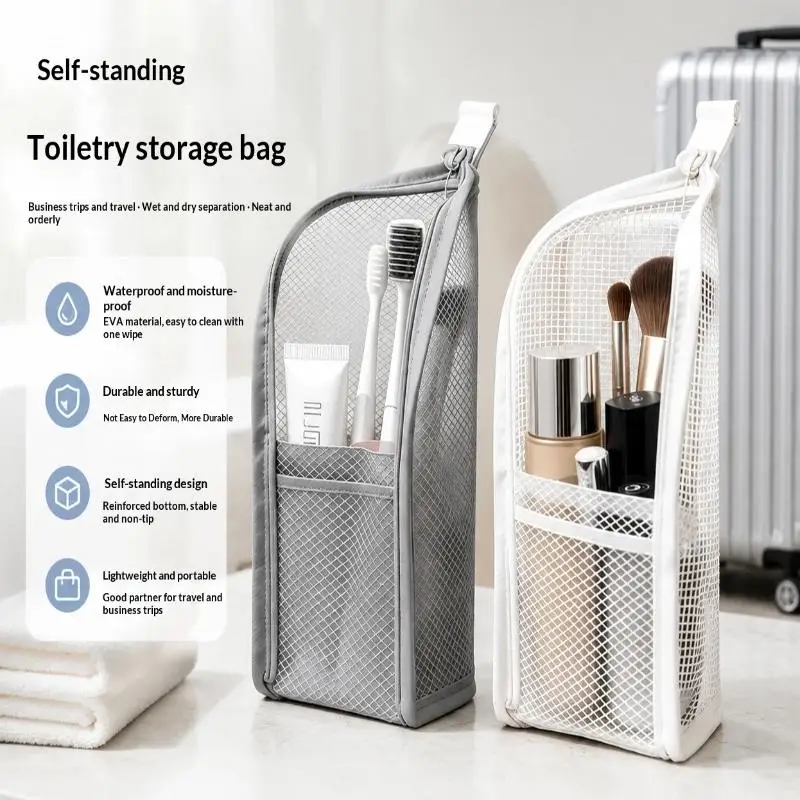 Breathable Mesh Travel Toiletry Bag With Stand Up Design Storage Pockets For Vacation Business Trip