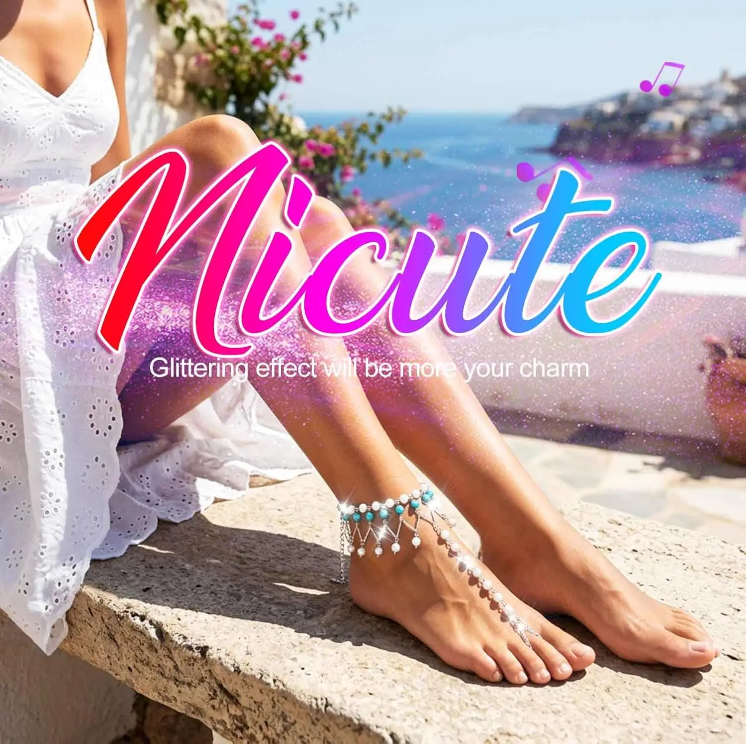 Boho Turquoise and Pearl Barefoot Sandal Anklet Silver Toe Ankle Bracelet Beach Foot Accessories for Women view 6