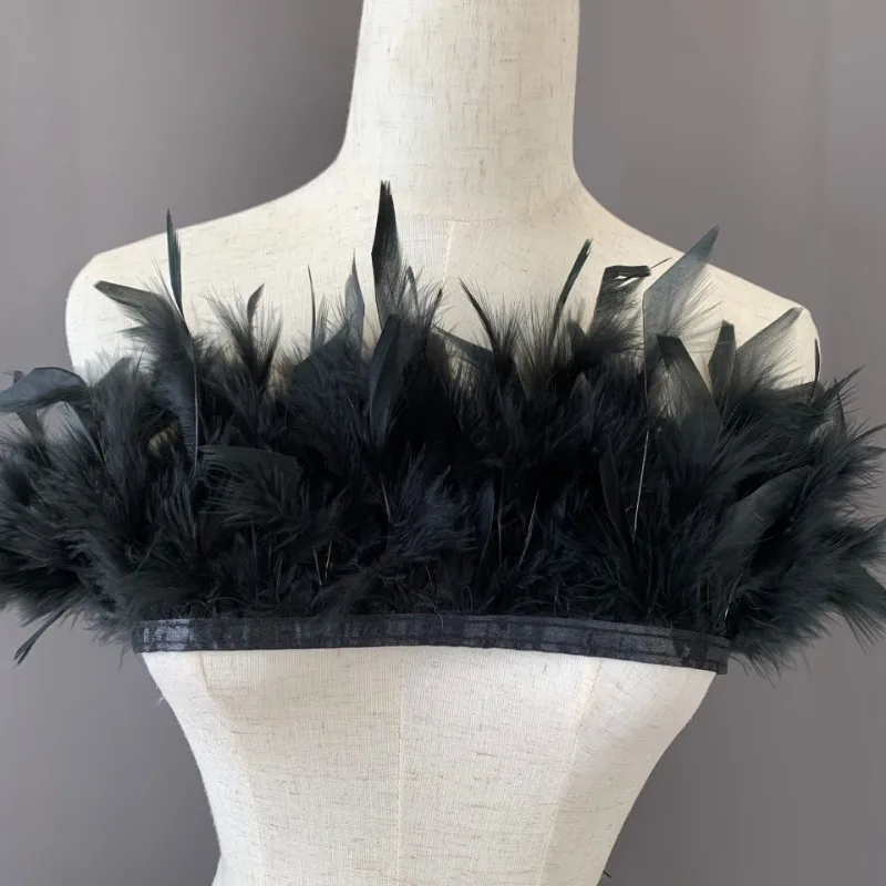 1-10Meter Black Turkey Feather Trim Fringe Fluffy Stripped Plumas Ribbon 10-15cm for Wedding Dress Clothing Crafts Decoration