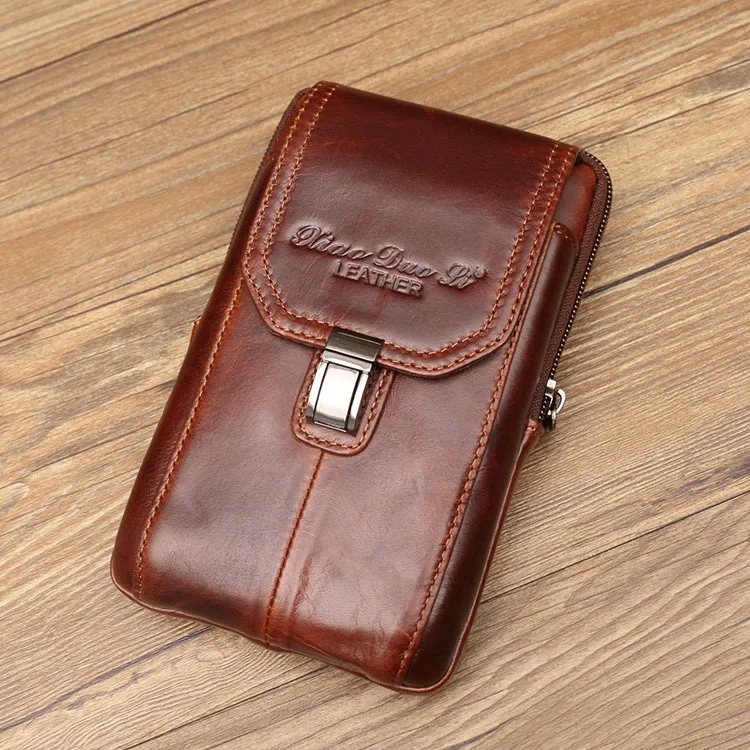 

Genuine Leather Men's Phone Waist Bag Belted Wallet Retro Cowhide Mobile Phone Pouch Fashionable Chinese Brand Free Ship...