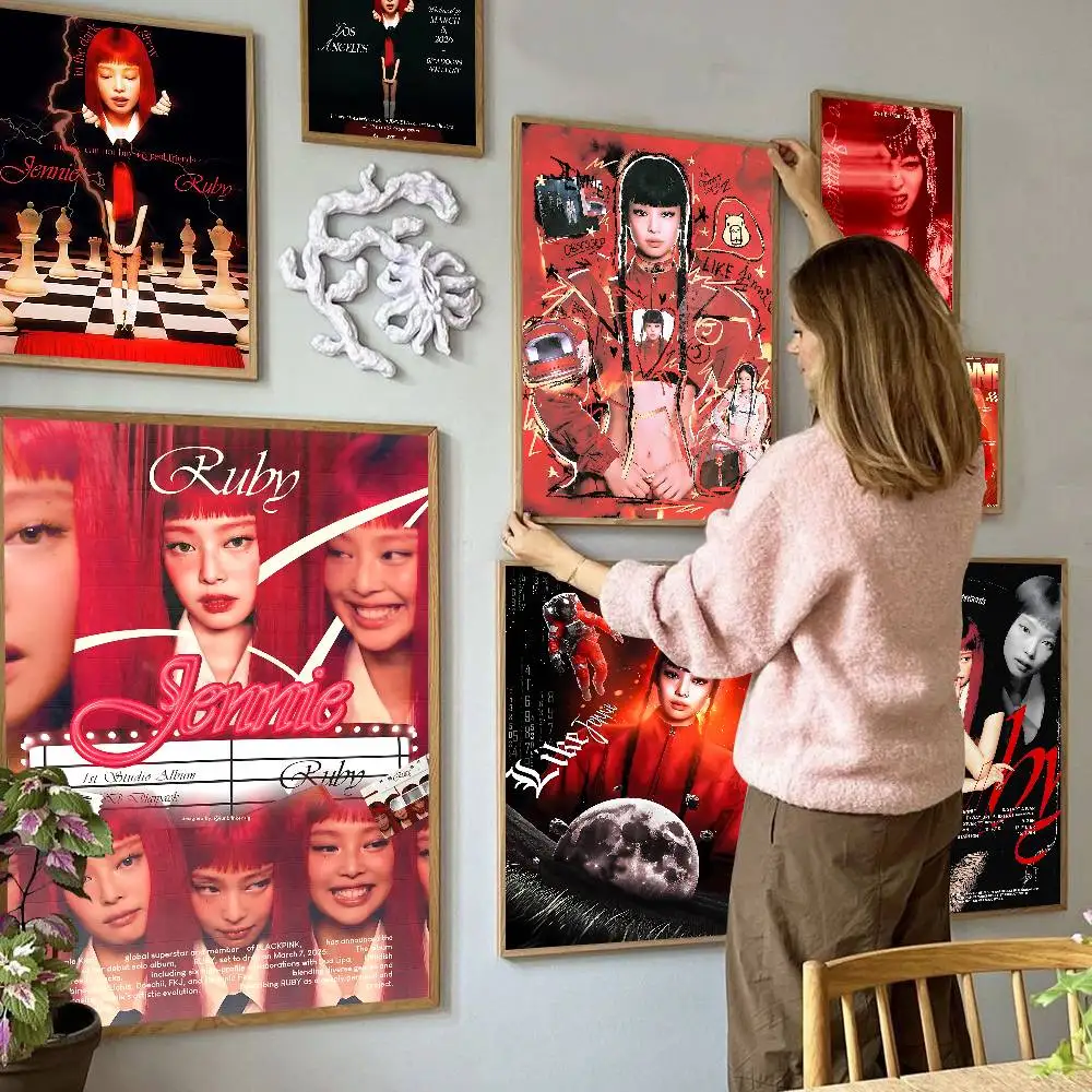 Sänger JENNiE Anime Poster Sticky Decoracion Malerei Wandkunst Weißes Kraftpapier Wanddekoration