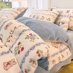 Winter Thickened Warm Flannel Queen Bedding Set Home Textile Cartoon Cute Duvet Cover Sheet Pillowcase 4pcs Luxury Bed Linen Set